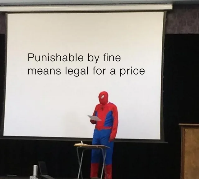 spiderman mandatory minumum punishable fine legal price